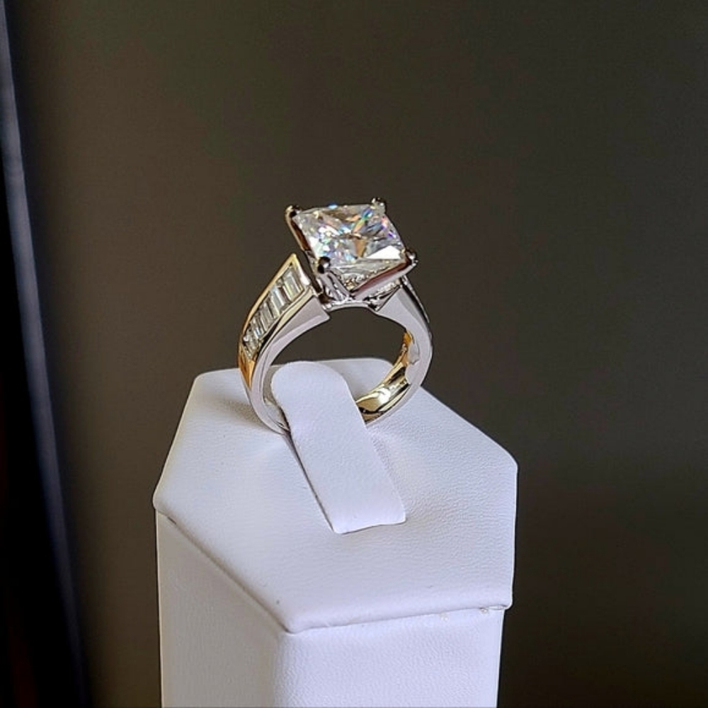 Solid 14k gold 4ct princess moissanite ring